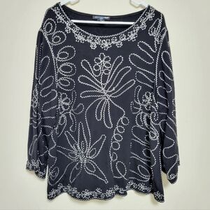 Saint Tropez West 2X Black White Top Lace Embroidery Resort Cruise Vacation